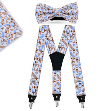 Set papion, batista, bretele, personalizat, model "Forme Geometrice"